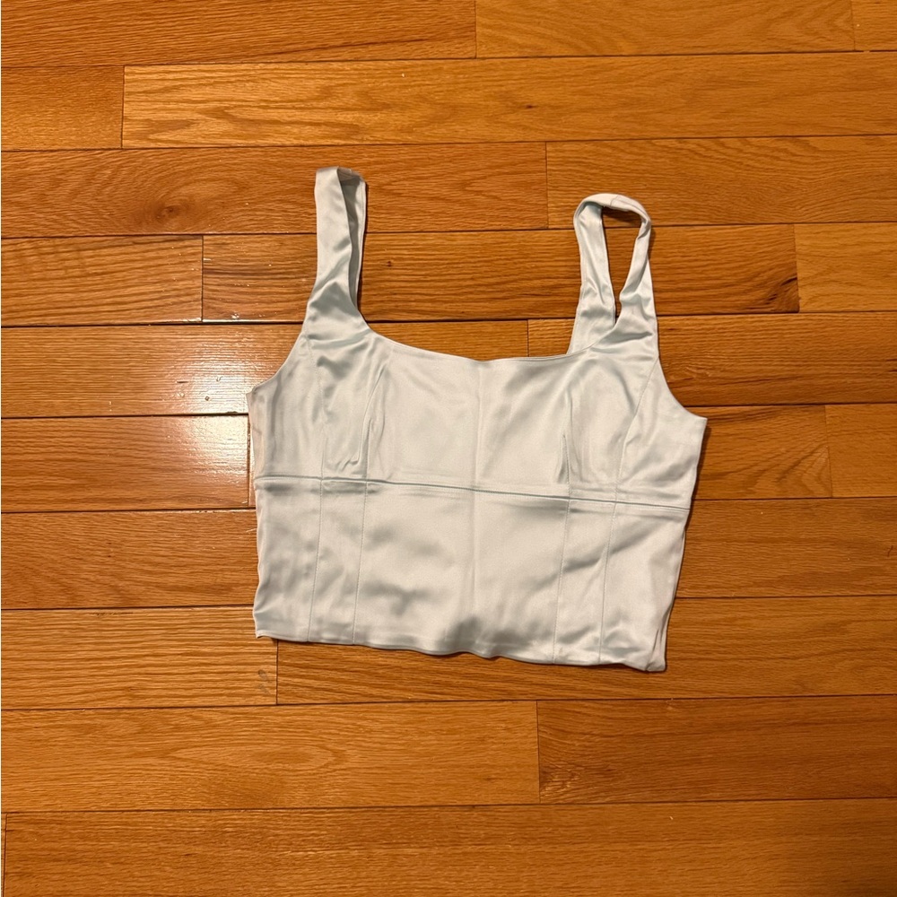 Aritzia Wilfred Shine Satin Bustier (ice blue)